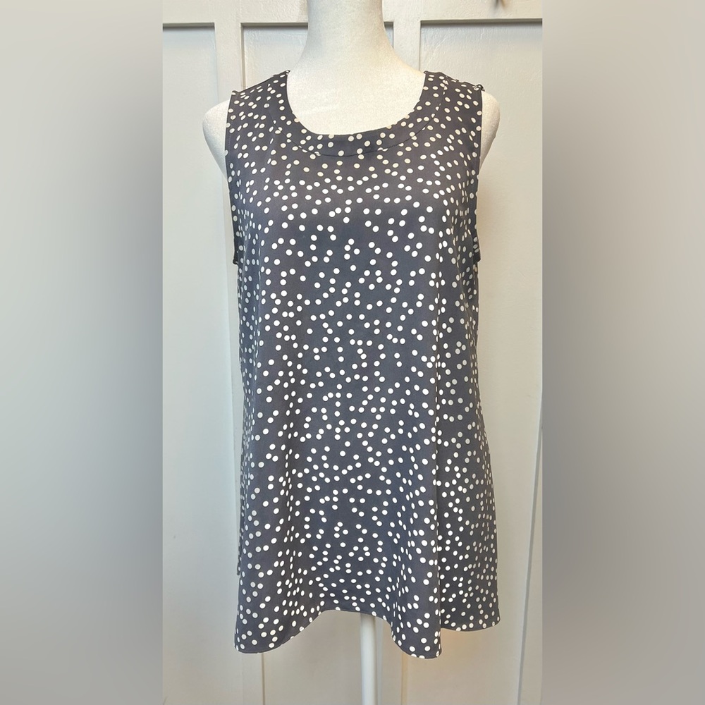 Anne Klein Women's Size Small Gray Sleeveless Shirt Top Tank Polka Dot Academia